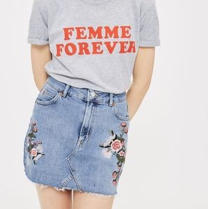 Topshop Flowers Embroidered Denim Mini Ski…